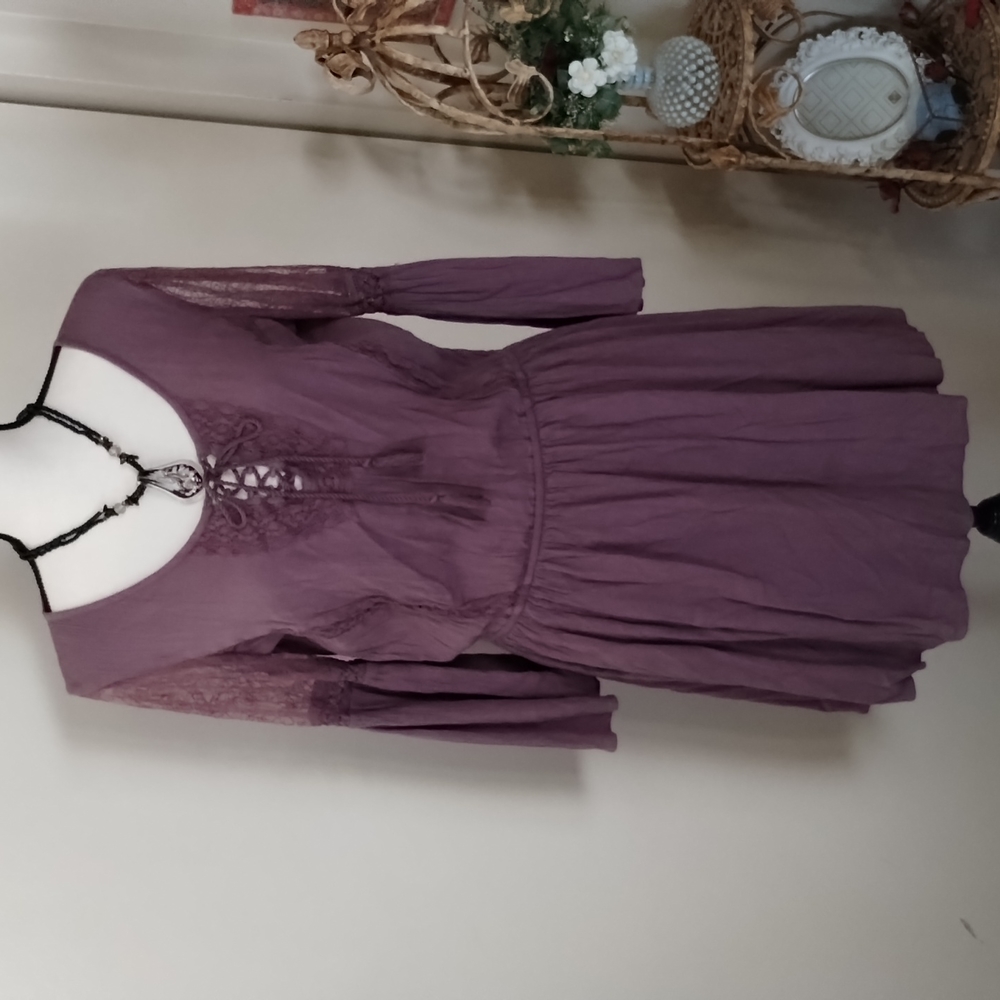 AMERICAN EAGLE OUTFITTERS WOMEN BOHO LONG SLEEVE MINI DRESS
